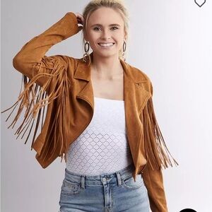 Flying tomatoe faux suede jacket fringe
